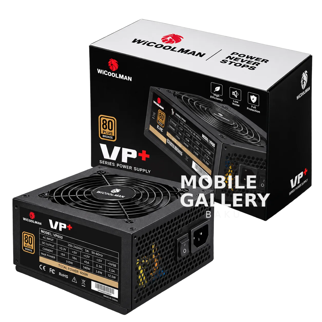 WJCoolman VP600 600W 80+ Bronze Power Supply