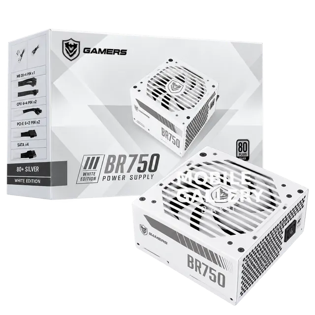 Gamers BR750 80+ Silver Gaming Power Supply White